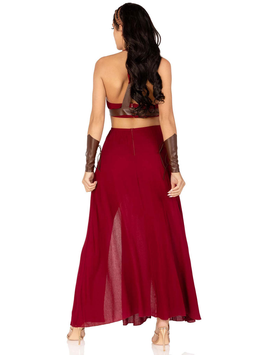 Womens Burgundy Red Warrior Maiden Costume Full Back Image