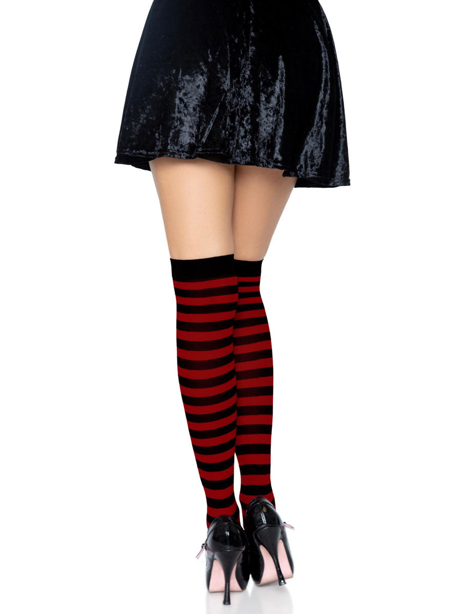 Womens Red and Black Striped Thigh Highs - Back Image