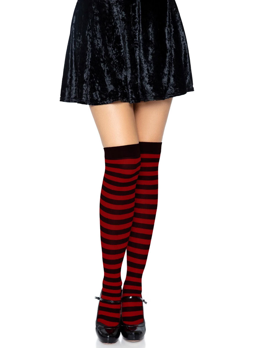 Womens Red and Black Striped Thigh Highs - Main Image