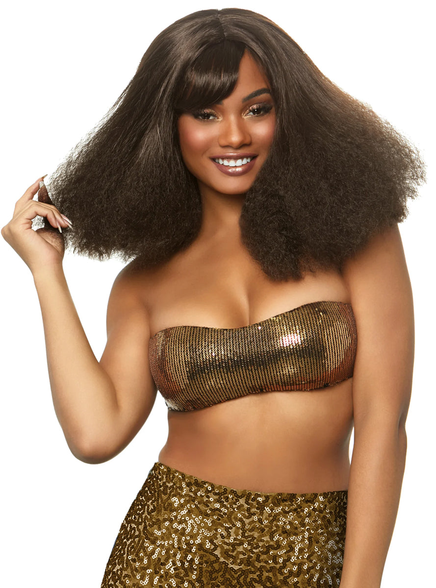 Womens Brown Crimped Disco Diva Costume Wig Alternative Image 1