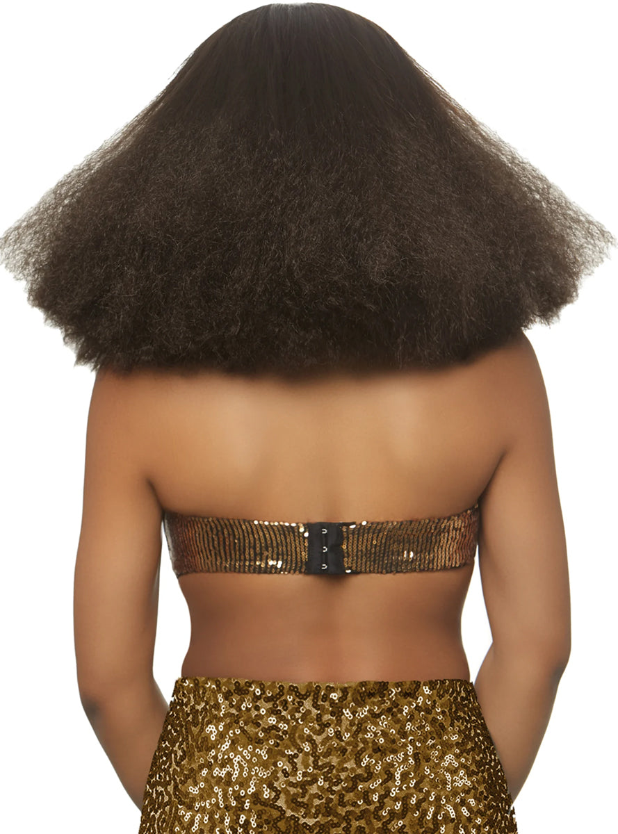 Womens Brown Crimped Disco Diva Costume Wig Back Image