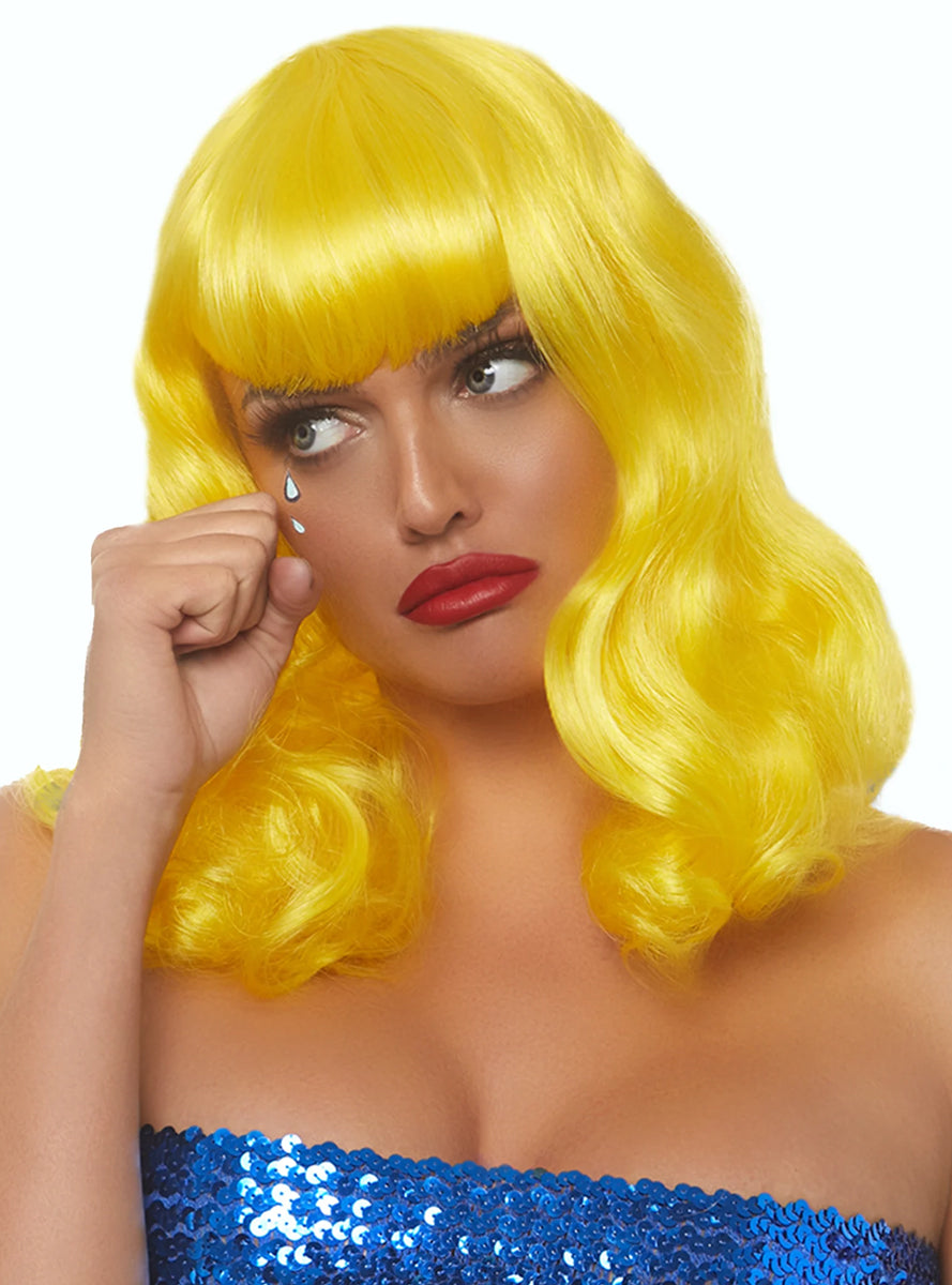 Womens Curly Yellow Retro Bob Costume Wig Alternative Image