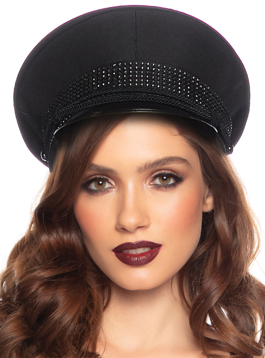 Womens Deluxe Black Officer Costume Hat