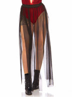 Womens Long Sheer Black Mesh Multi Slit Costume Skirt - Main Image