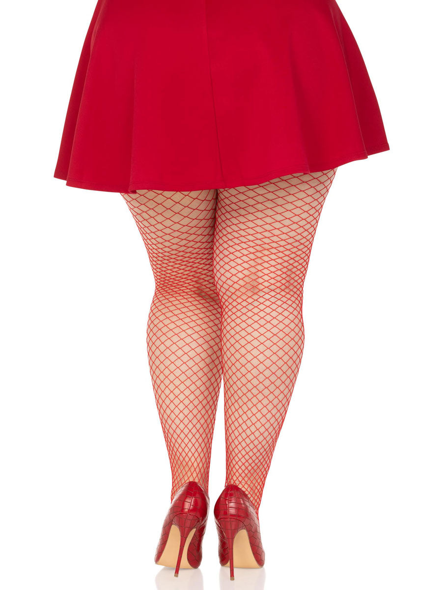 Red Fishnet Women's Plus Size Sexy Full Length Stockings - Back Image