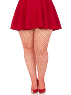 Red Fishnet Women's Plus Size Sexy Full Length Stockings - Front Image