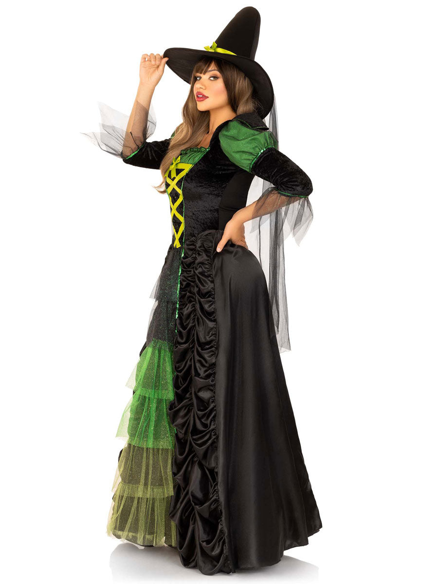 Green Spellcaster Women's Storybook Witch Halloween Costume - Side Image