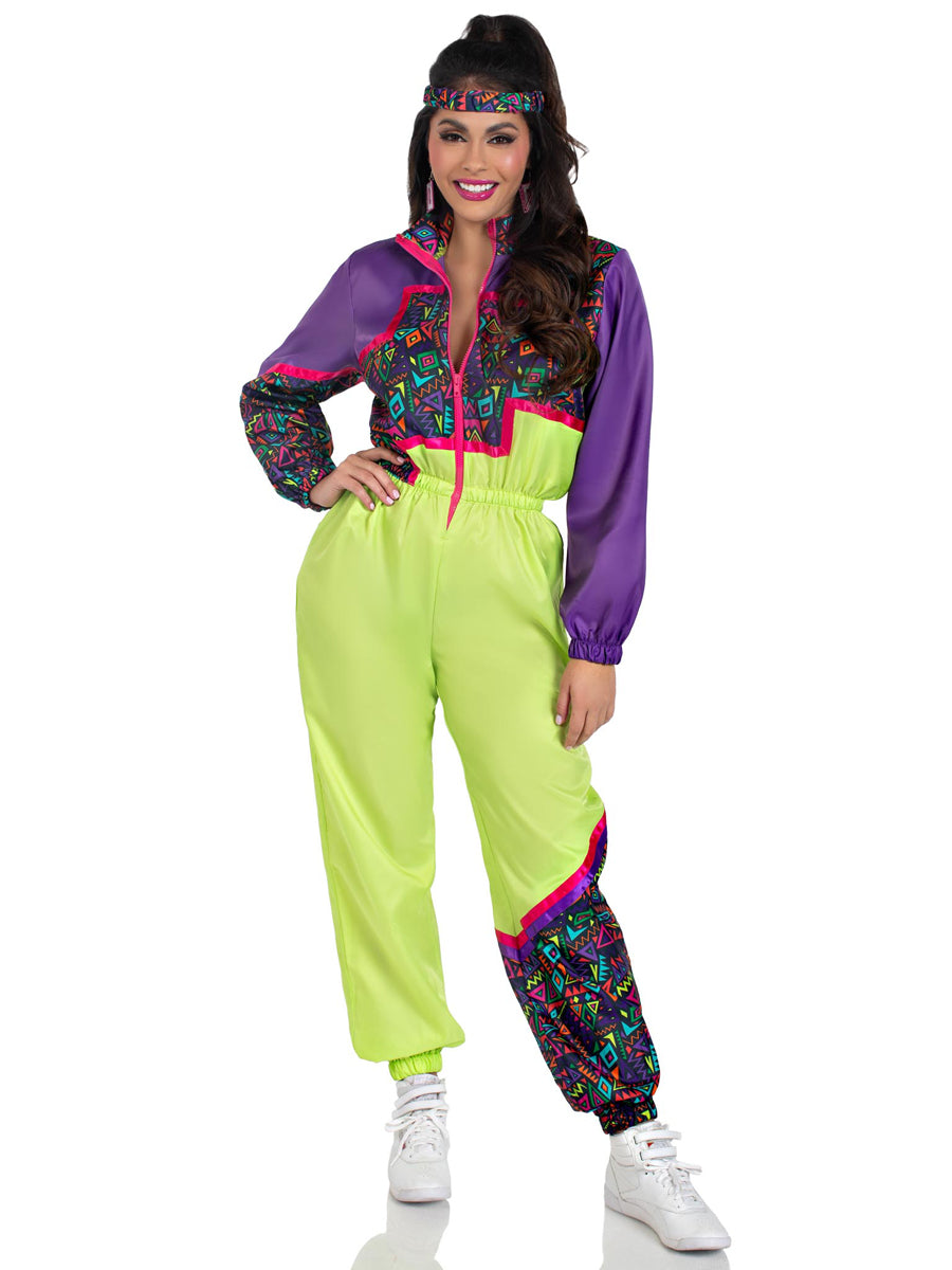 80s Neon Green and Purple Tracksuit Costume
