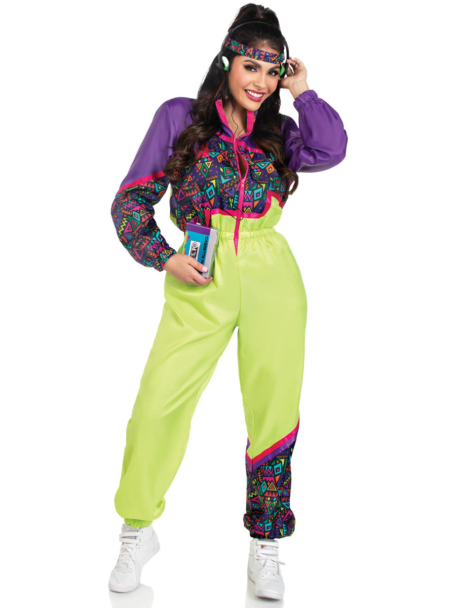 80s Neon Green and Purple Tracksuit Costume