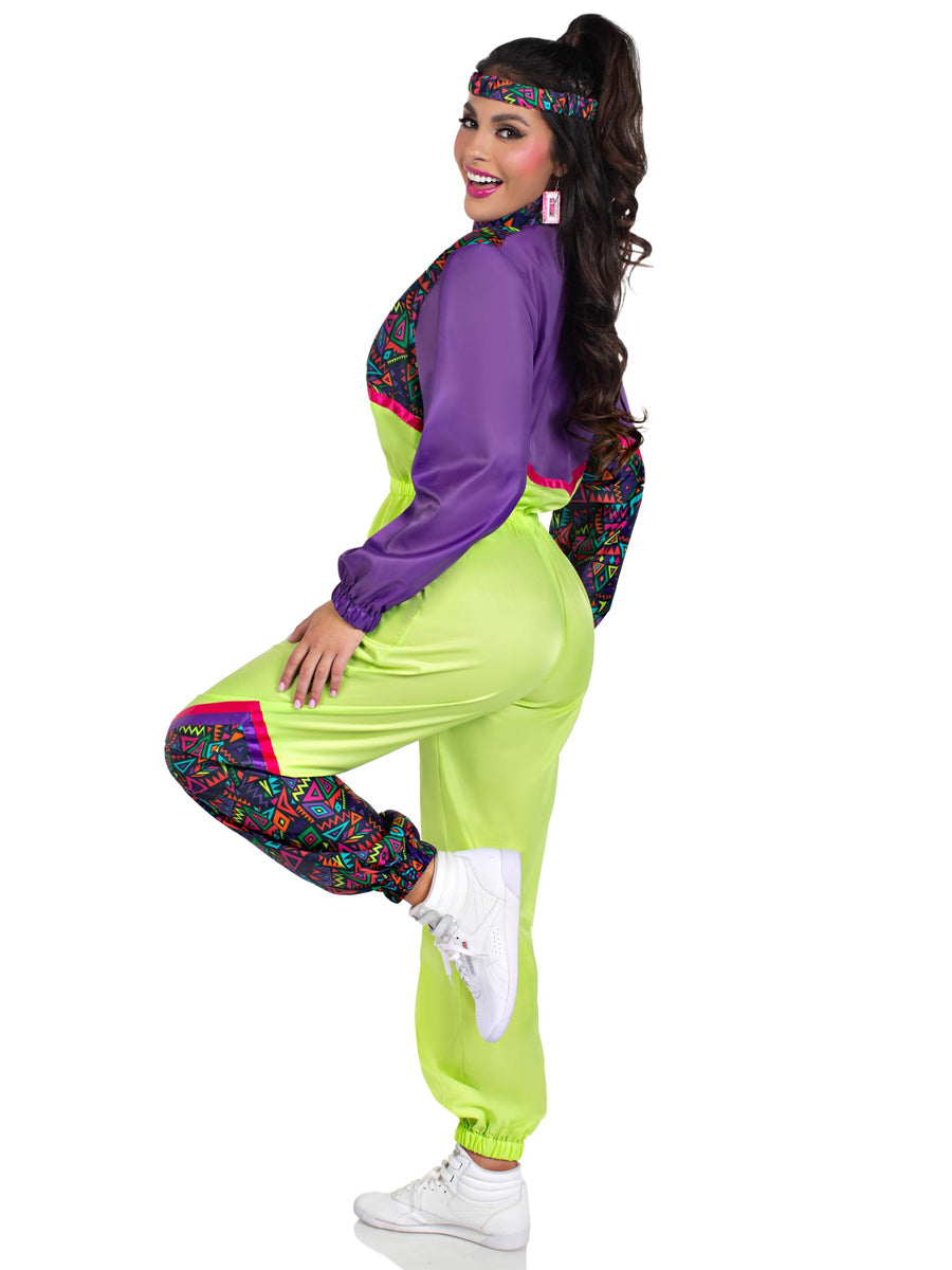 80s Neon Green and Purple Tracksuit Costume