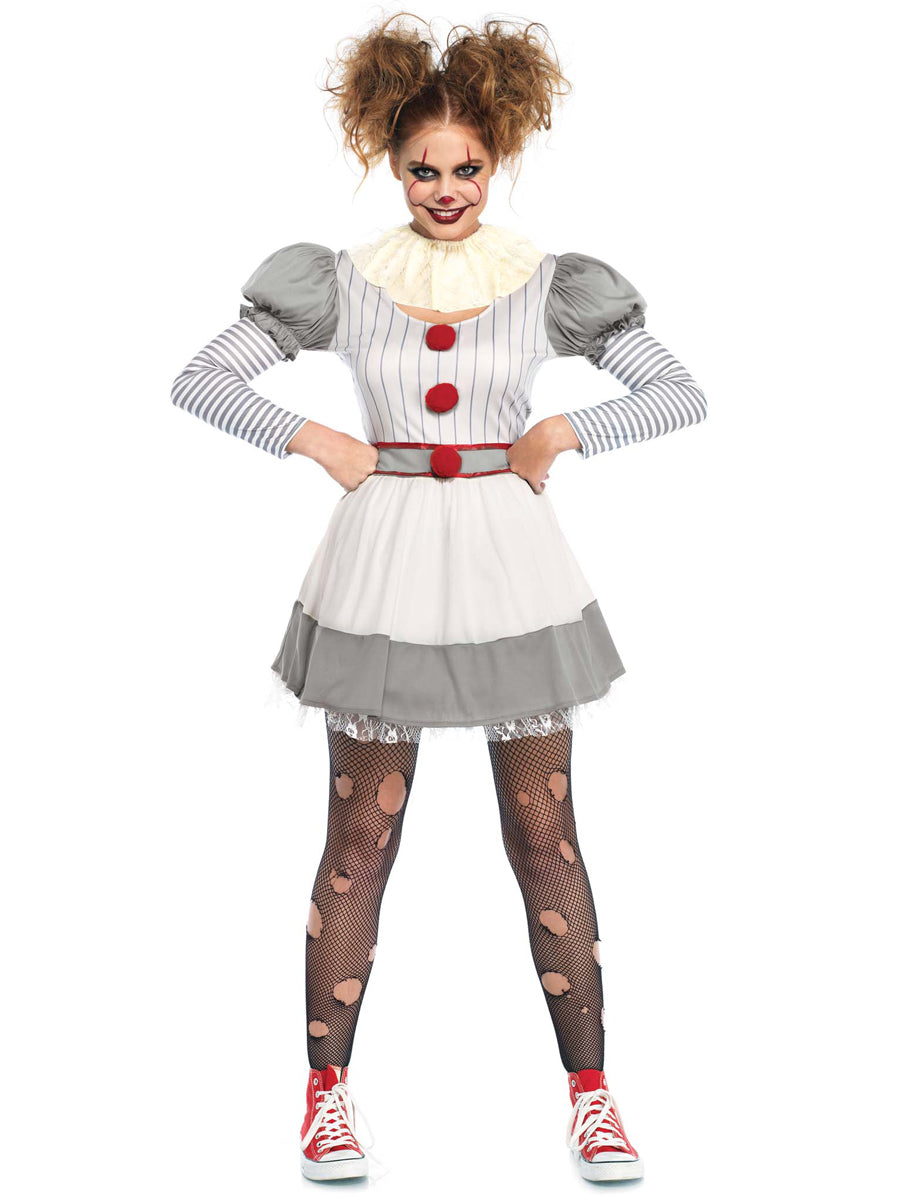 Women's Creepy Clown Pennywise Halloween Costume - Alternative Image