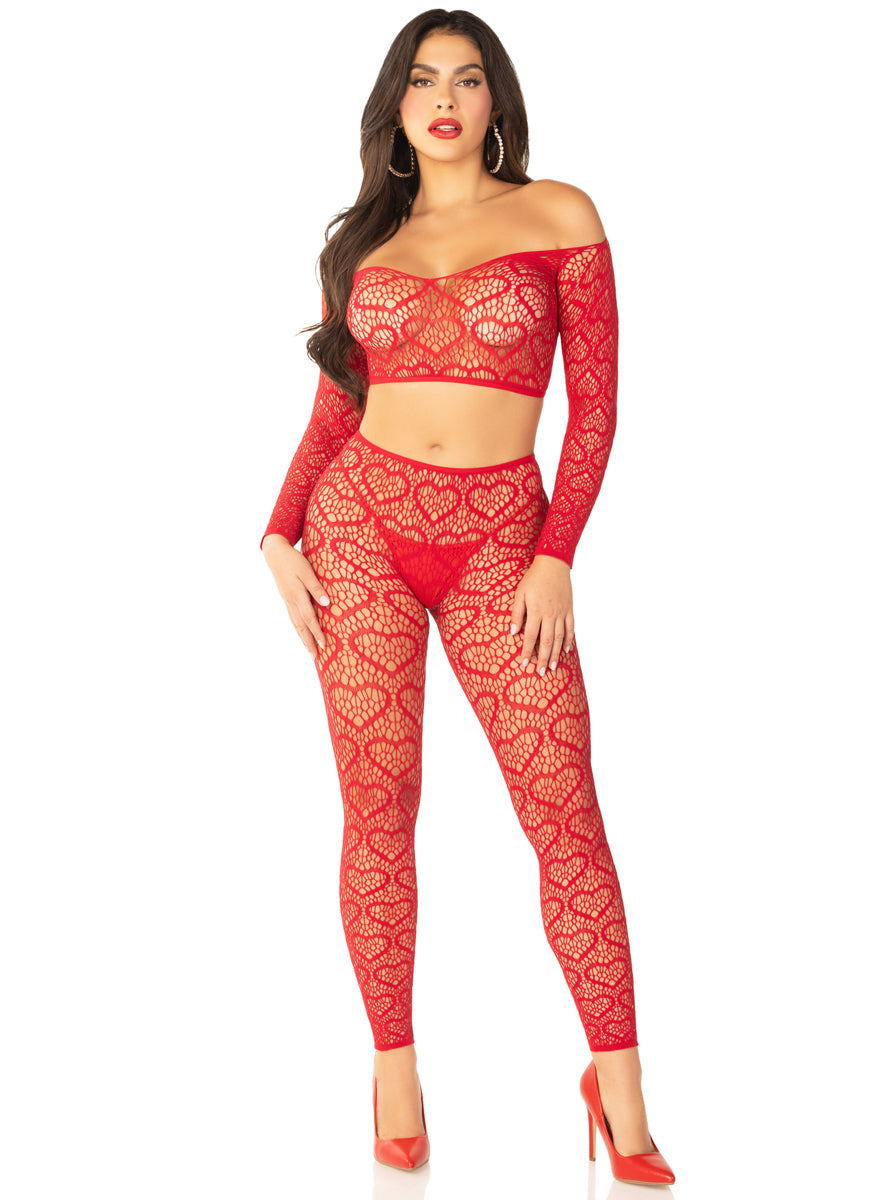 Heart Net Sexy Red Crop and Leggings Set