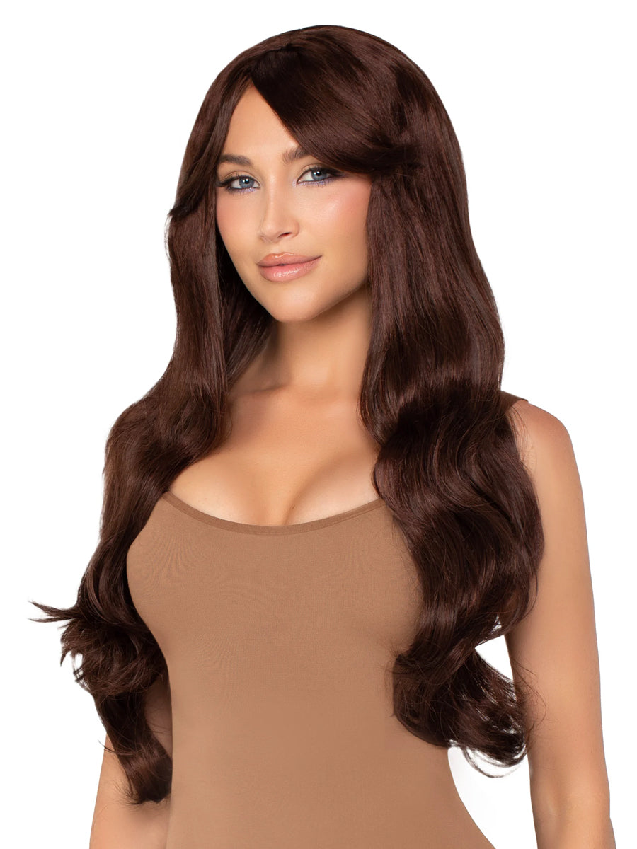 Womens Long 27 Inch Wavy Brown Costume Wig Alternative Image 2