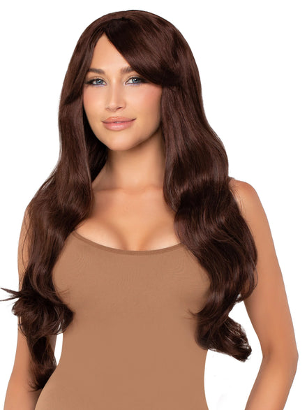 Womens Long 27 Inch Wavy Brown Costume Wig Main Image