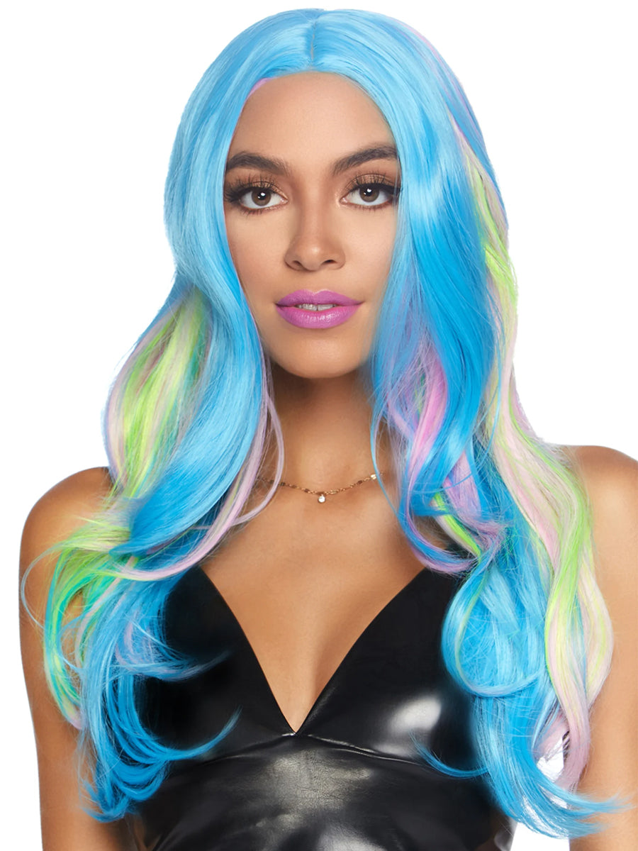 Womens Long Wavy Mystic Hue Multi Color Costume Wig Alternative Image