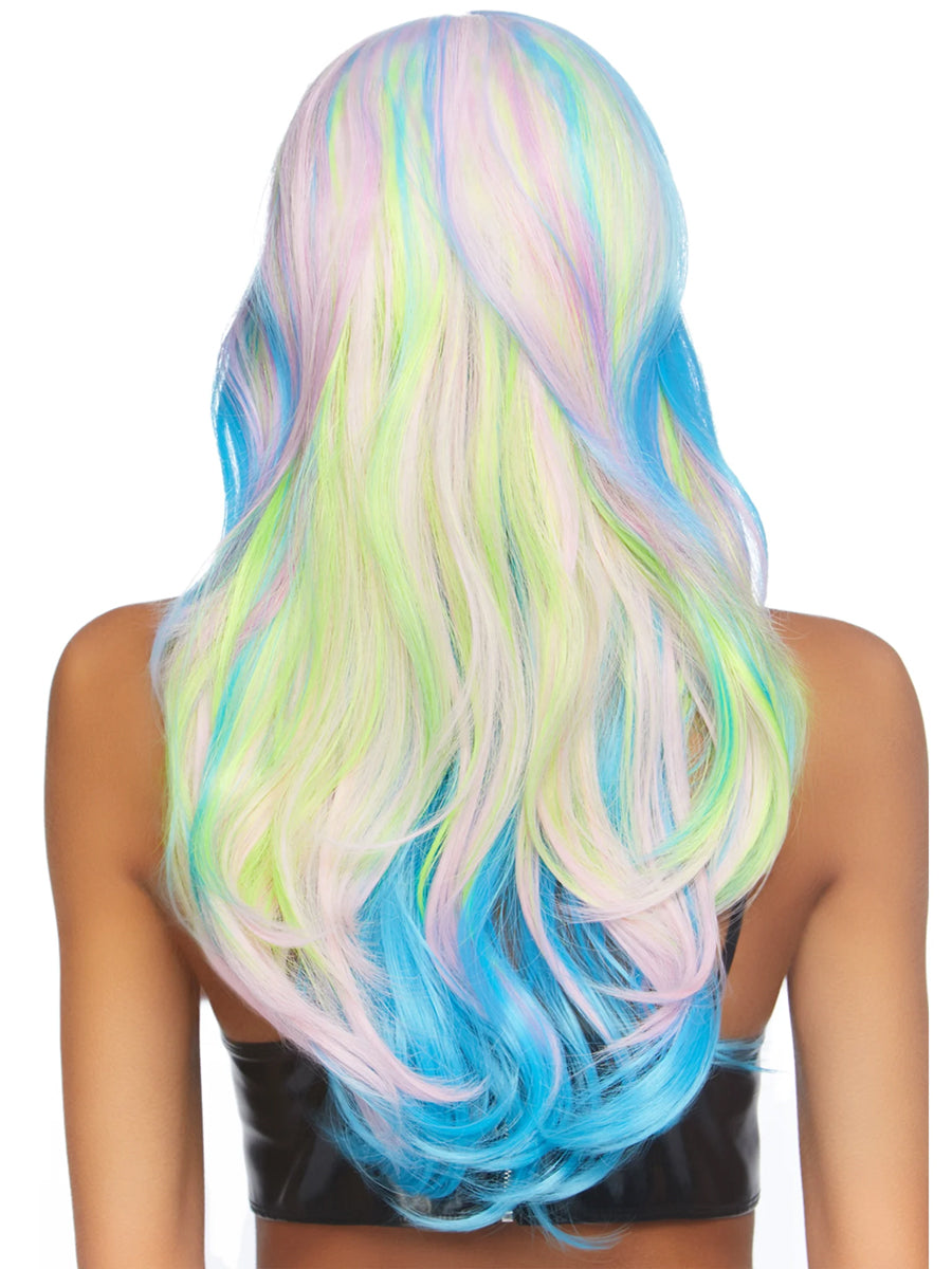Womens Long Wavy Mystic Hue Multi Color Costume Wig Back Image