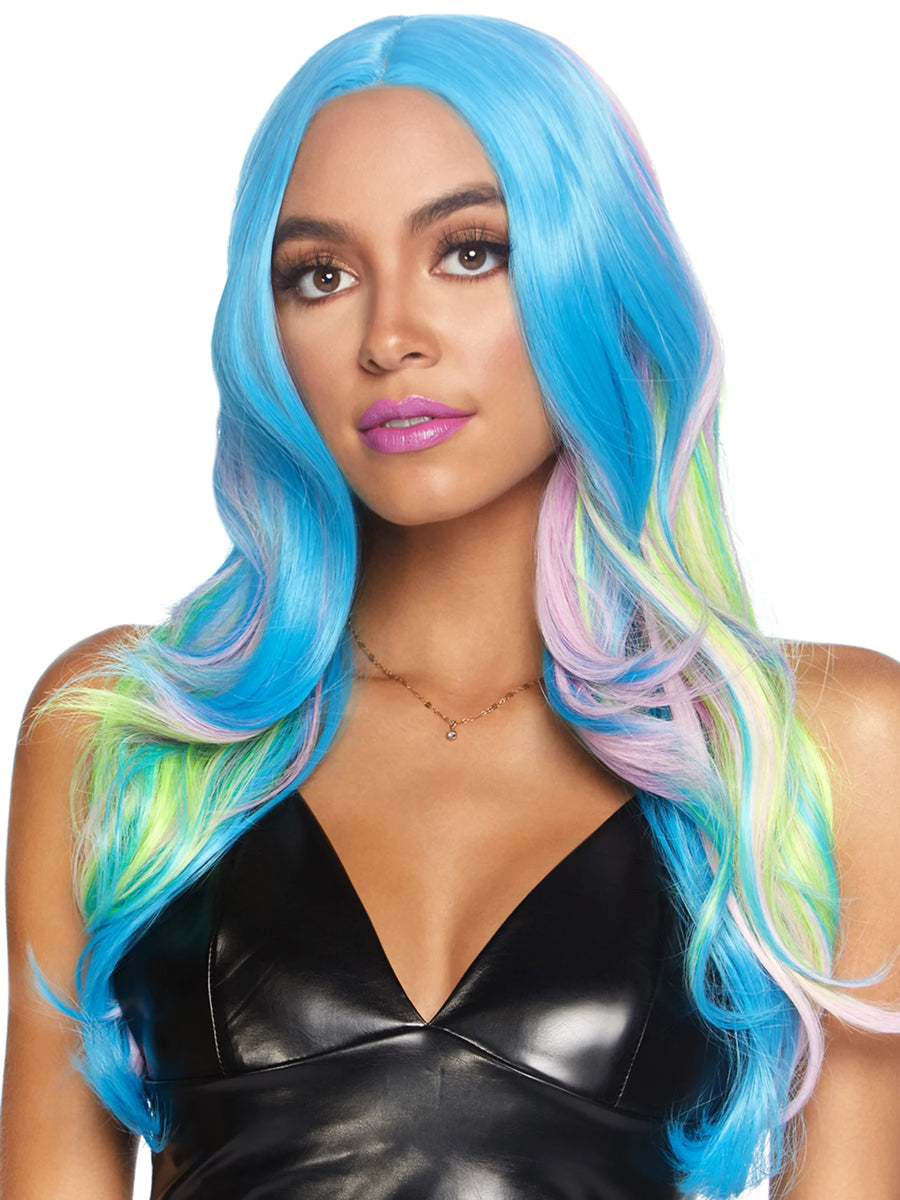 Womens Long Wavy Mystic Hue Multi Colour Costume Wig Main Image