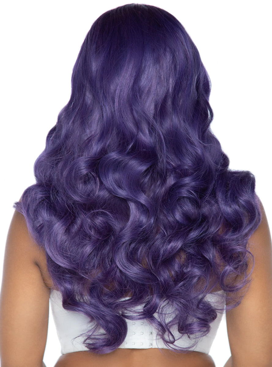 Womens Long Wavy Purple Mermaid Wig With Centre Part Back Image