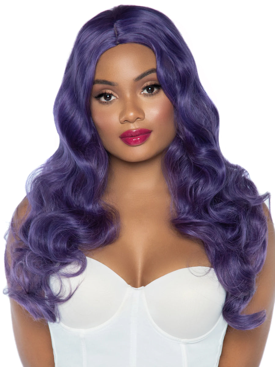 Womens Long Wavy Purple Mermaid Wig With Centre Part Main Image