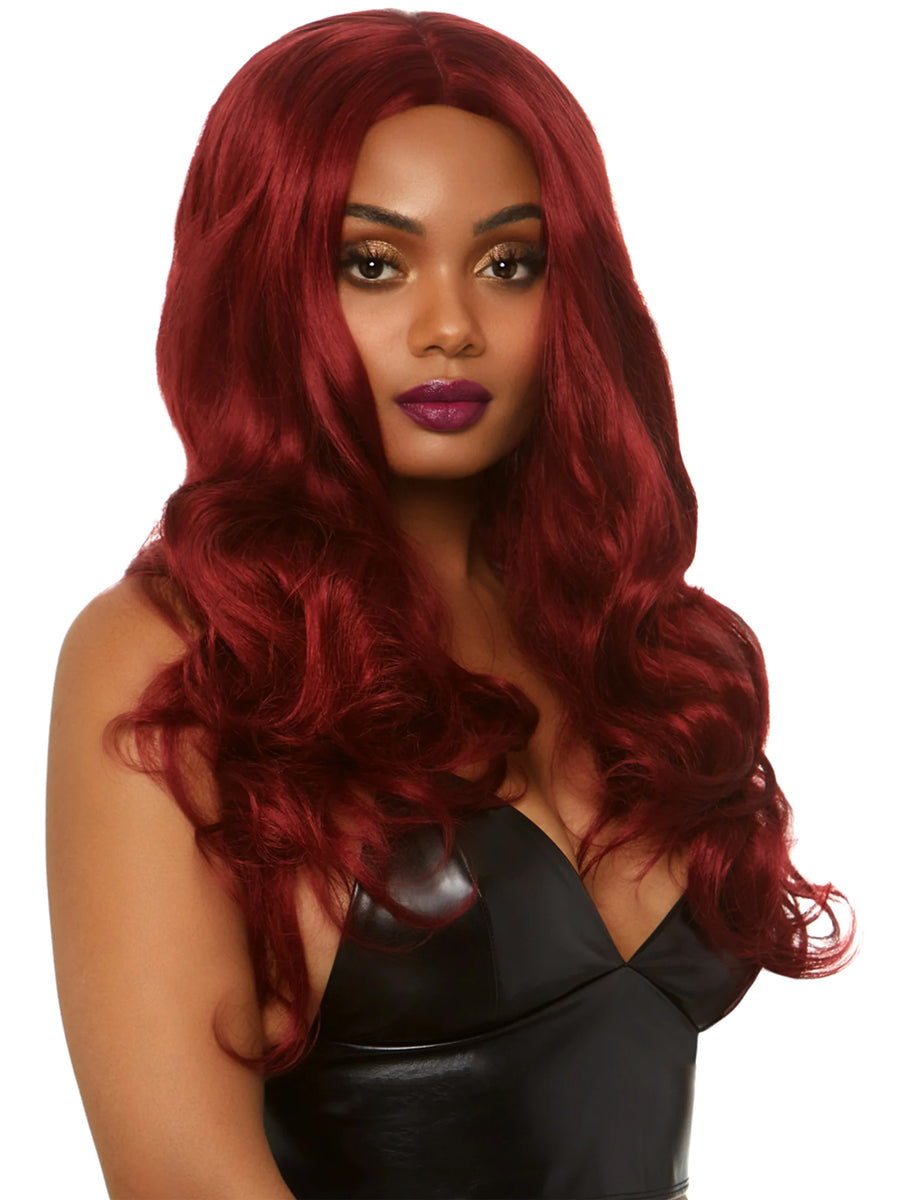 Womens Long Wavy Red Costume Wig With Centre Part Alternative Image