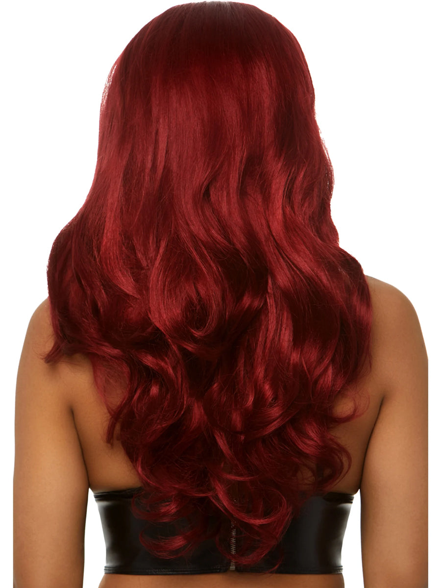 Womens Long Wavy Red Costume Wig With Centre Part Back Image