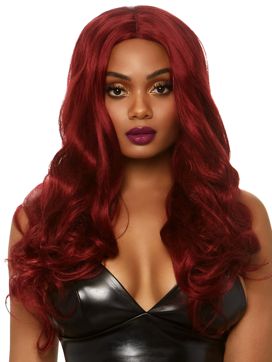 Womens Long Wavy Red Costume Wig With Centre Part Main Image