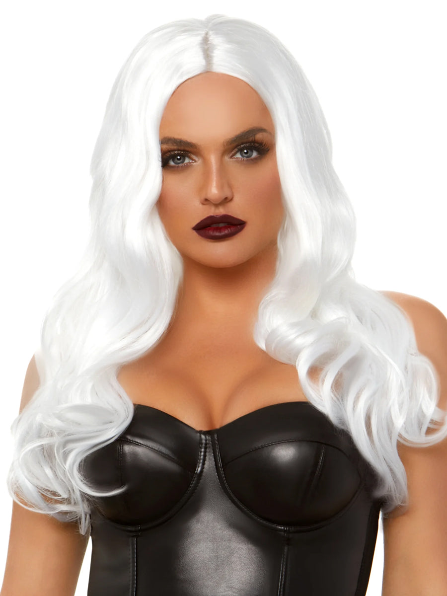 Womens Long Wavy White Costume Wig With Centre Part Main Image