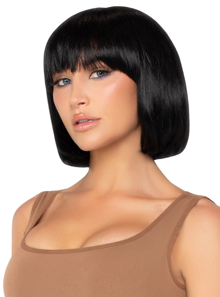 Women's Short Natural Black Bob Costume Wig Accessory - Side Image