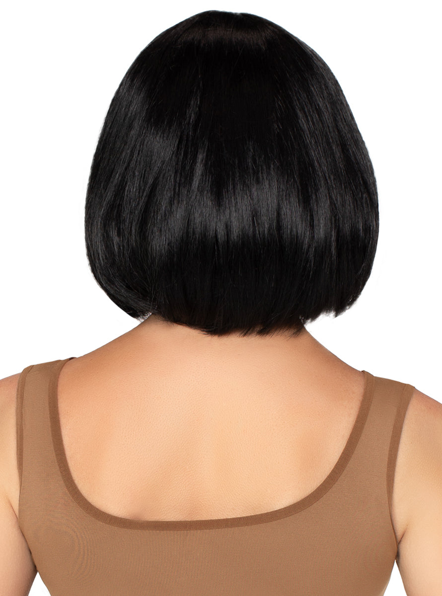 Women's Short Natural Black Bob Costume Wig Accessory - Back Image