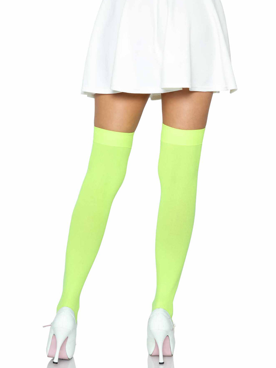 Women's 1980's Neon Green Thigh High Costume Stockings - Back Image
