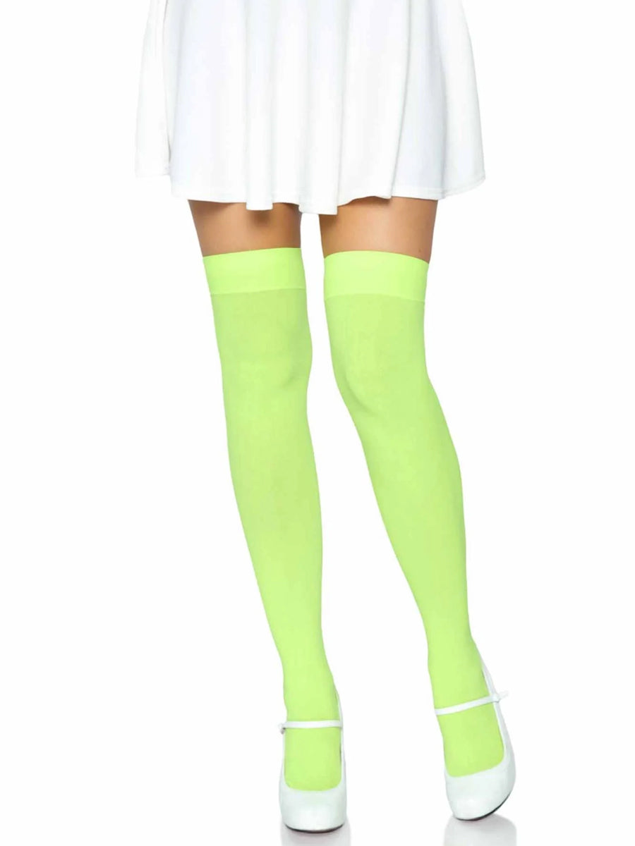 Women's 1980's Neon Green Thigh High Costume Stockings - Main Image