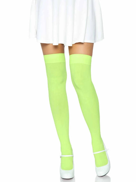 Women's 1980's Neon Green Thigh High Costume Stockings - Main Image