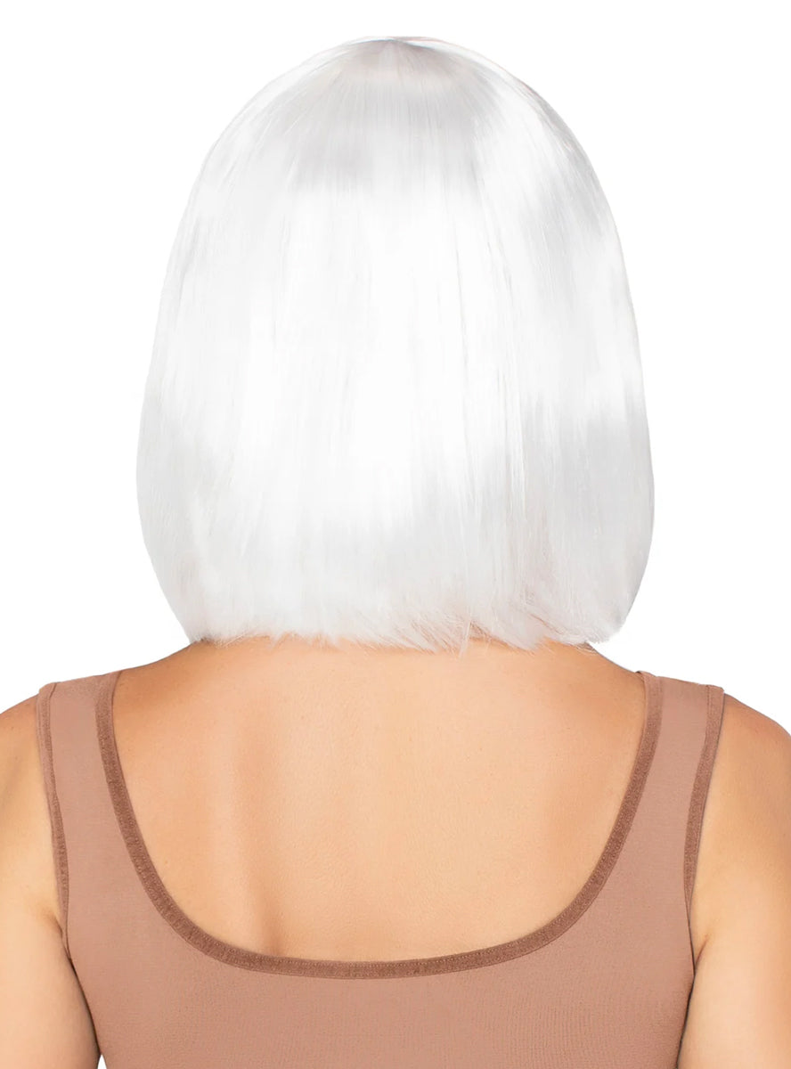 Womens Pearl White Short Natural Bob Costume Wig Back Image