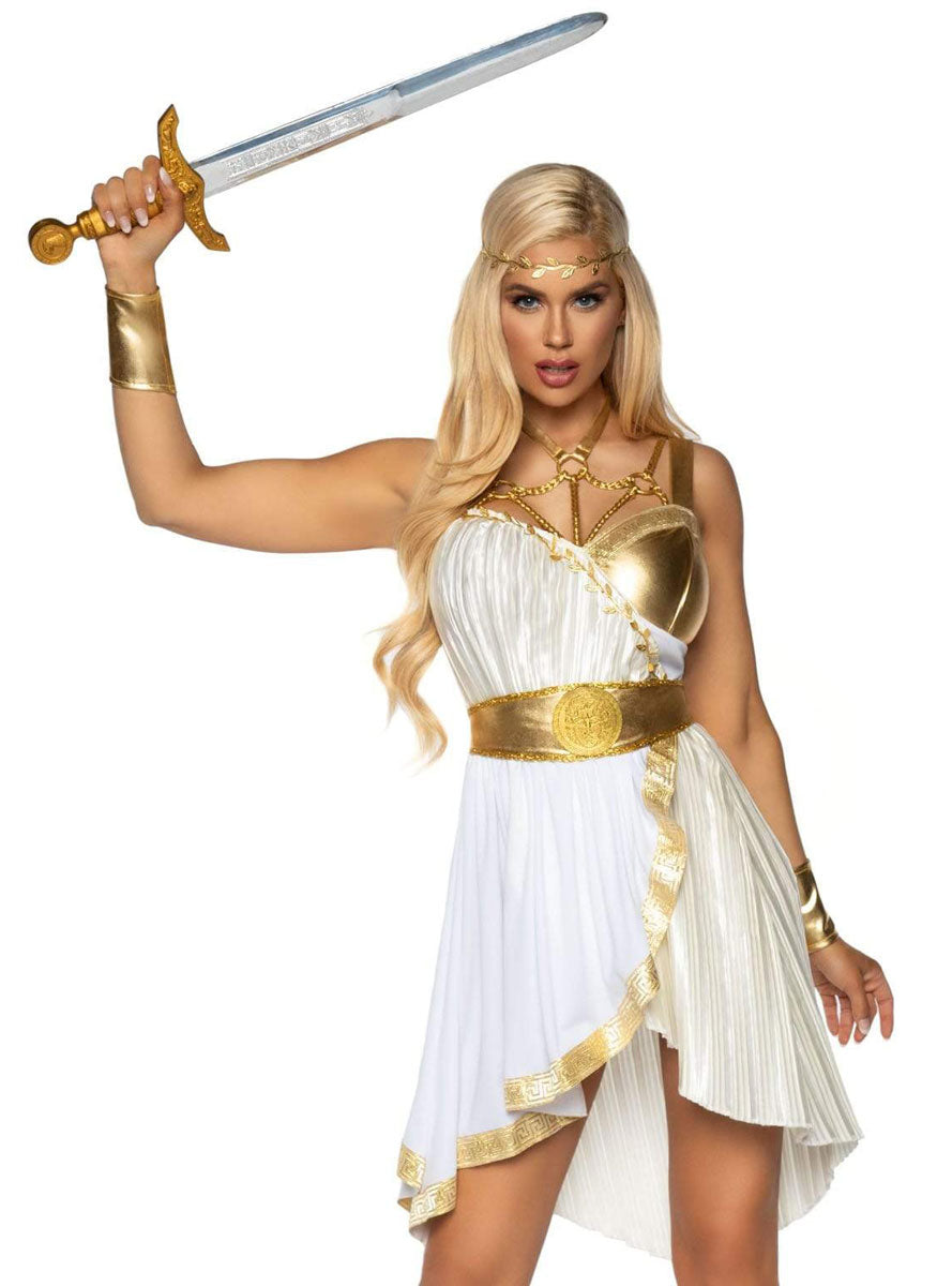 Womens Sexy White And Gold Greek Goddess Costume Alternate Front Image