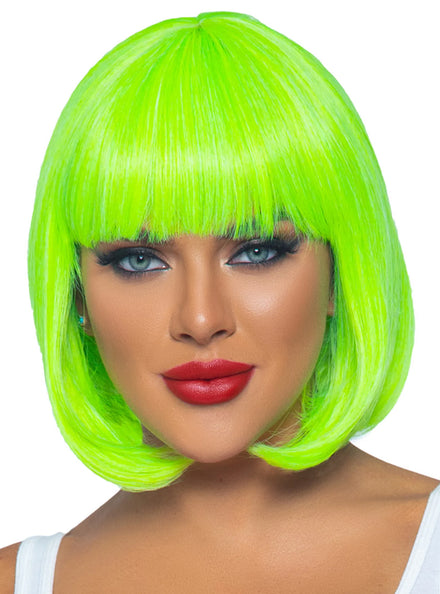 Womens Short Neon Green Bob Costume Wig Main Image