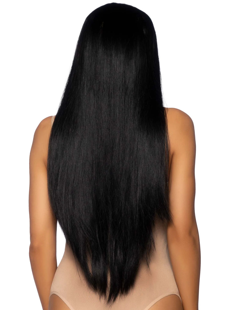 Womens Straight Long Black Costume Wig Back Image