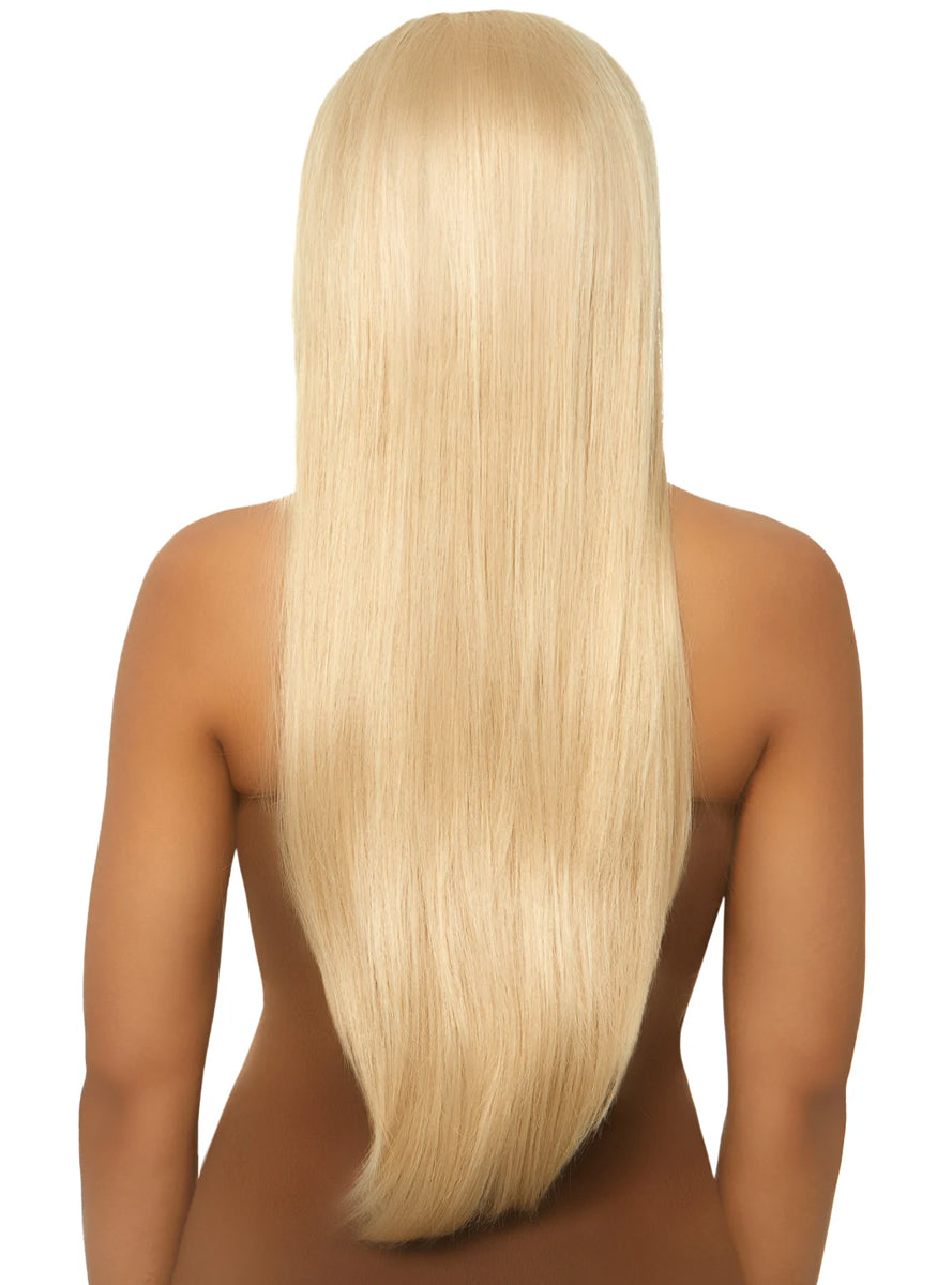 Womens Straight Long Blonde Costume Wig Back Image