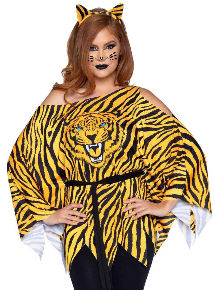 Womens Tiger Print Costume Poncho