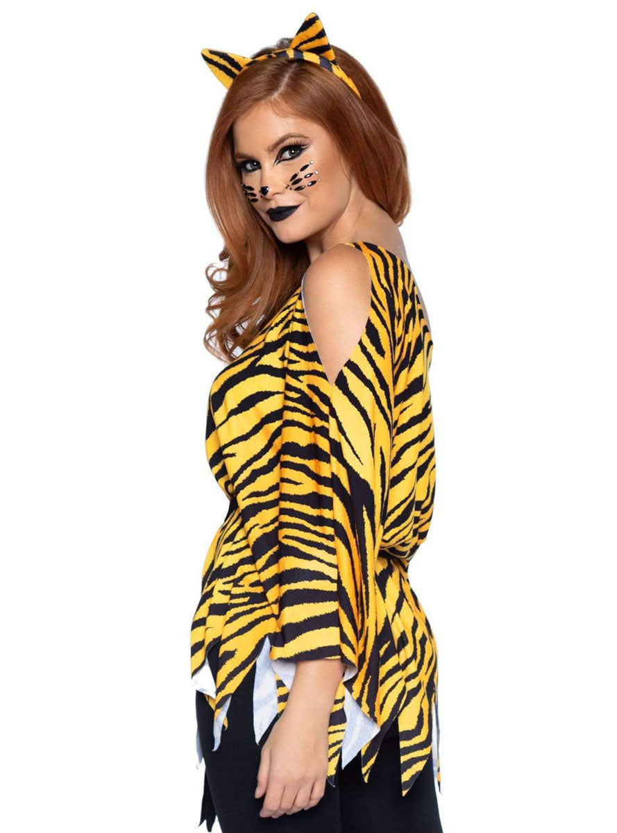 Womens Tiger Print Costume Poncho Back Image