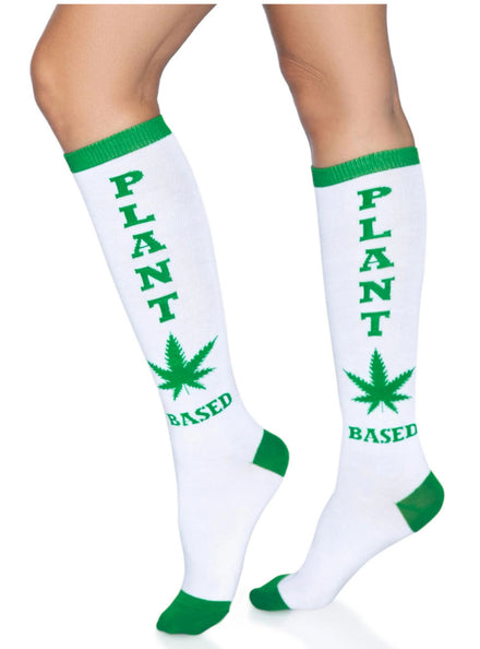 Womens White And Green Plant Based Knee High Socks