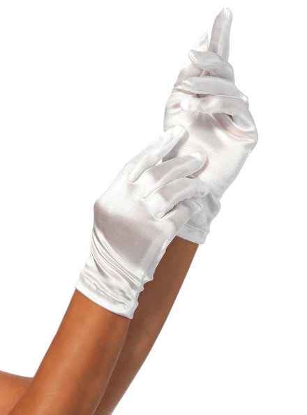 Wrist Length Womens White Satin Costume Gloves