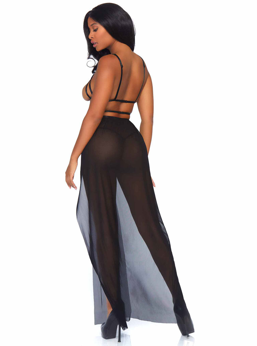 Womens Yours Always Strappy Sheer Black Gown Back Image