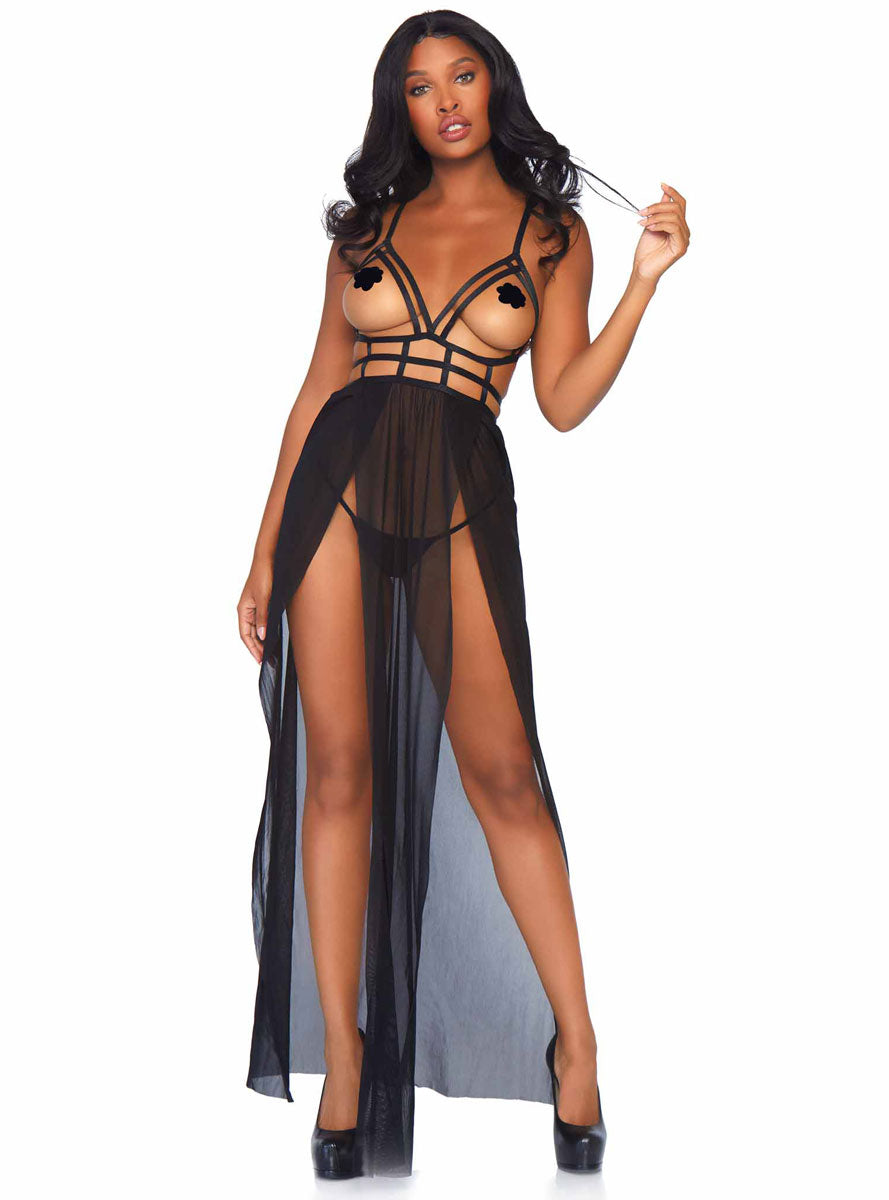 Womens Yours Always Strappy Sheer Black Gown Front Image