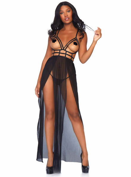 Womens Yours Always Strappy Sheer Black Gown Front Image